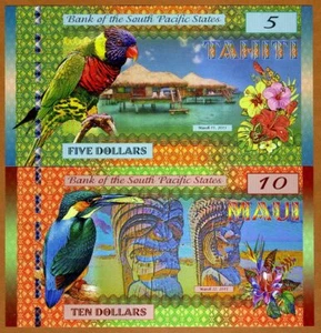SET, South Pacific States, $5-10 Tahiti, Maui, 2015, Private Issue Polymer, UNC - Picture 1 of 2