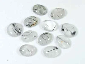 77Cts. Quarzo rutilato nero ovale cabochon pietra preziosa sfusa lotto 11 pez... - Foto 1 di 9