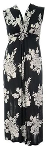Maxi abito lungo donna stampa floreale nero grande bianco dettaglio treccia scollo V nuovo - Foto 1 di 2