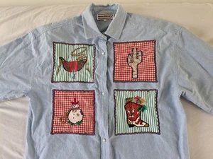 Camisa Vaquera Vintage Años 90 Western Bordada Navidad Talla 14 Grande Vaquera - Imagen 1 de 12