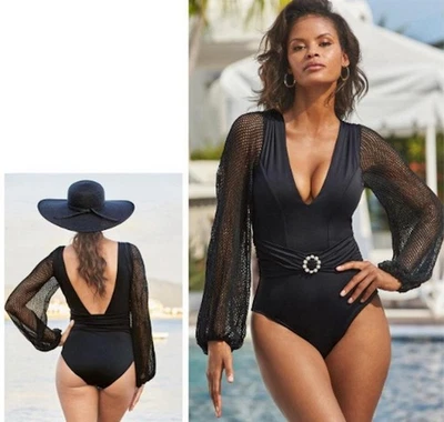 Nuevo sin etiquetas Traje de baño Boston Proper Amita Naithani L 1 pieza manga larga 124761 Foto 1 de 3