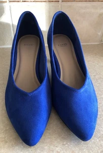 Evans Blue Faux Suede Court Shoes - Size 7EEE (Extra Wide) NEW - Picture 1 of 8