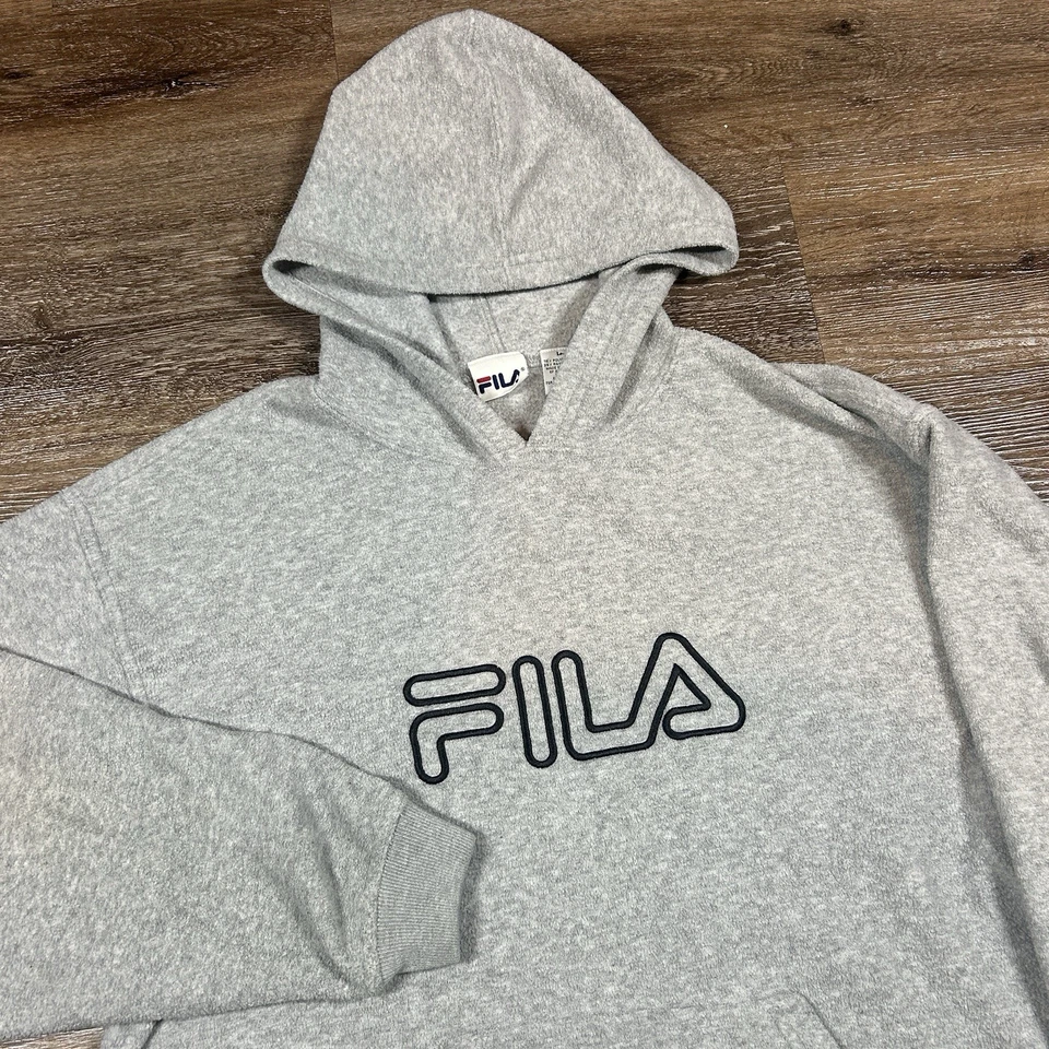 Sudadera con Capucha FILA De Colección Para Hombre Grande Gris Forrada de Vellón Con Capucha Deletrear Logo Años 90 Foto 1 de 4