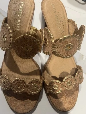 Sandalias Jack Rogers Lauren Neutro Corcho Cosidas Doradas Tacones de Cuña Talla 11 11m Foto 1 de 4