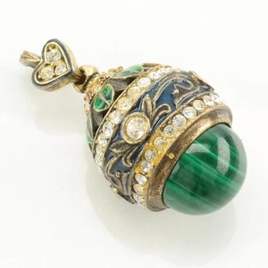 Malachite Enamel, Egg Sterling Silver Pendant - Picture 1 of 4