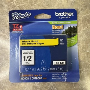 NEW Genuine Brother P-touch TZe-631 1/2" Black Print on Yellow Tape TZ631 TZ-631 - Picture 1 of 1