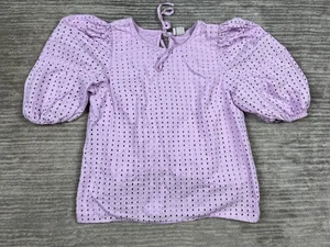A New Day Top Womens Medium Purple Half Sleeve Cotton Lined Puff Sleeve - Picture 1 of 11