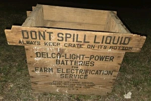 Delco Light Batteries Farm Box General Motors Sales corp Wood Crate Box 1930s - Picture 1 of 8
