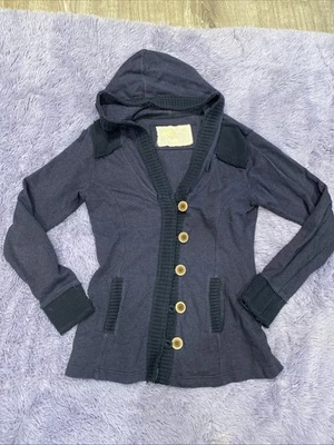 Natural Reflections Cardigan Womens Medium Blue  Hooded Pockets 100% Cotton - Image 1 of 4