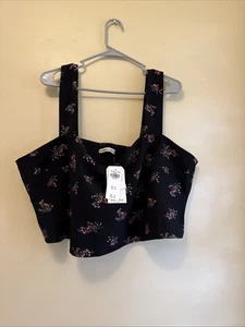 Abercrombie & Fitch Black Floral Wide Strapped Squareneck Crop Top XXXL - Picture 1 of 15