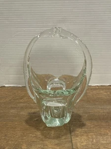 Vtg HAND BLOWN Art GLASS Basket Sculpture Vase Planter Nut Bowl Candy Dish MCM - Foto 1 di 10