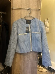 Maje Women's Tweed Jacket MFPTO01095 Blue Size 36 UK 8 Brand New With Tags - Picture 1 of 2