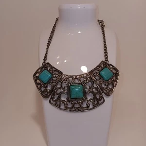 VTG Silver Antigua Collard Necklace Turquoise 20" Statement - Picture 1 of 6