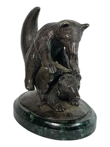 Robert J. Beeler - Signed Bear Cubs Playing "Hide-N-Seek" Bronze Sculpture - Picture 1 of 5