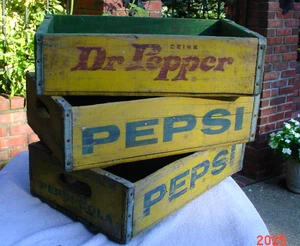Vintage Wood Dr. Pepper & Pepsi Wood Crates Cola Bottles to Carry - Picture 1 of 11