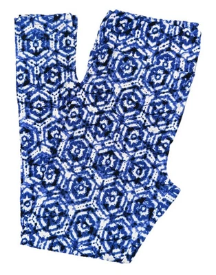 LuLaRoe OS Leggings Damask Honeycomb Blue White Black NWT 59 - Image 1 of 3