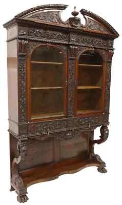 Antique Display Cabinet, Vitrine, Renaissance Revival, Carved, 19th C,  1800s!! - Image 1 of 4