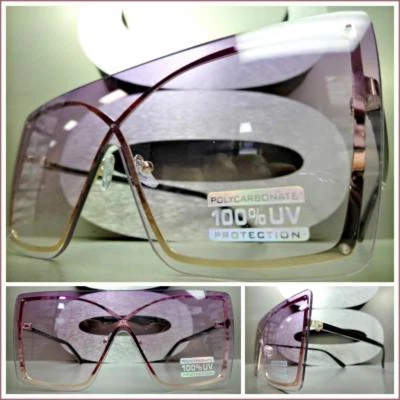 Негабаритный преувеличенный ретро щит стиль солнцезащитные очки золотой оправы плоский фиолетовый объектив - Изображение 1 из 4