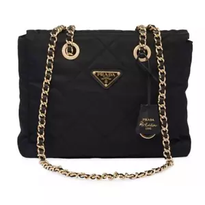 NUOVA BORSA TOTE PRADA RE EDITION MEDIA NERA NYLON CATENA AUTENTICA NUOVA CON ETICHETTE! - Foto 1 di 12