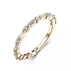 10K Yellow Gold Round Full &Baguette Cut 0.4CT Diamond Unique Wedding Band Ring - Picture 1 of 7