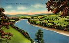 PA Susquehanna River Birdseye View Rolling Hills Farm House c40's Linen Postcard