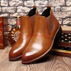 Vintage Mens Brogue Warm Fur Ankle Boots Formal Wedding Party Chelsea Shoes