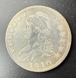 1810 CAPPED BUST SILVER HALF DOLLAR - NICE ORIGINAL COIN - FREE SHIPPING - Picture 1 of 2