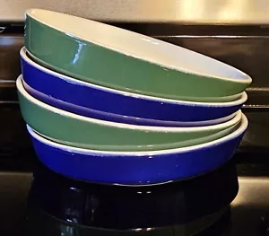Set di 4 piatti da forno ovali vintage Emile Henry France! "Blu e verde 8,5"" x 5,75" - Foto 1 di 9