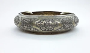 ANTIQUE PERSIAN SOLID STERLING SILVER  HAND CHASED ASHTRAY, HALLMARKED. - Picture 1 of 8