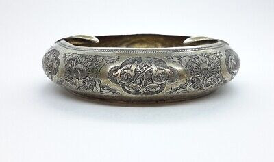 Antique Persian Solid Sterling Silver  Hand Chased Ashtray, Hallmarked. • 349.32$