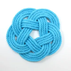 Nautical Coasters Woven Turquoise Sailor Knot absorbent 100% cotton set of 4 - Picture 1 of 5