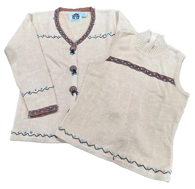 Conjunto sin mangas suéter cárdigan punto libro de cuentos • Talla S • Flecos de animales turquesa Foto 1 de 4