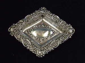 Diamond Shaped Sterling Hallmarked Repousse Vanity Trinket Dish - 6.5 x 5.5 inch - Picture 1 of 6
