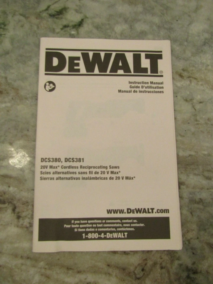 DEWALT DCS380 / DCS381 20V CORDLESS CORDLESS RECIPROCATING SAW OWNERS MANUAL - Image 1 of 1