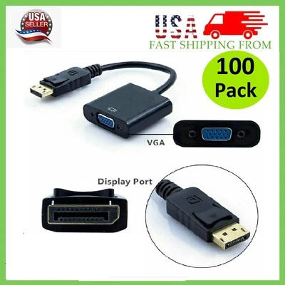 100 x Display Port to VGA Female Video Cable Cord Converter Adapter PC Monitor - Image 1 of 4