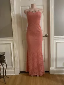 Women’s Junior Orange pink ,strapless maxi Length dress Size (L) Zipper Back - Bild 1 von 12