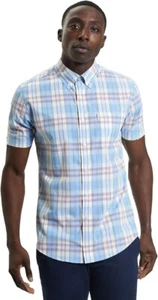 Ben Sherman Check Shirt Short Sleeve Glacier 1012457 - Picture 1 of 3