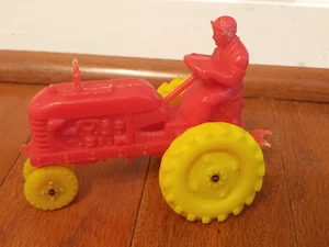 Vintage Barr Rubber Products Plastic Tractor Toy Sandusky Ohio Yellow & Red - Picture 1 of 5