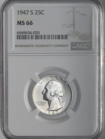1947-S 25C WASHINGTON SILVER QUARTER NGC MS66 #6569634-020 GEM MINT STATE Cover