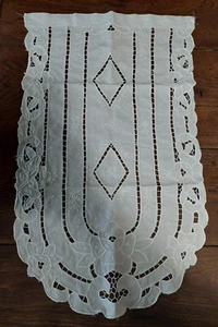 Rideau vintage coton blanc brodé jours - Imagen 1 de 6