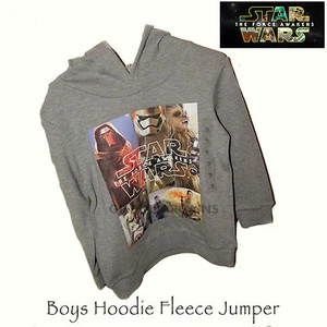 Star Wars Boys Hoodie Fleece Jumper Size 3-7 Grey Winter Cardigan Pullover Soft - Picture 1 of 9