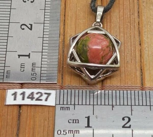 Pendentif etoile de David et perle UNAKITE naturelle + cordon reglable collier - Picture 1 of 3