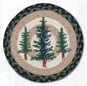 2 Braided Jute Round Placemat/Trivet/Swatch. TALL TIMBERS TREES. Earth Rugs.10" - Picture 1 of 1
