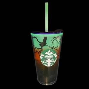 Starbucks Halloween Raven’s Perch Glow In The Dark 16 oz Cold Cup Tumbler Straw - Picture 1 of 11