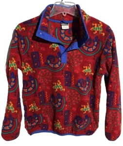 Vtg 90s LL Bean Snap T Sz L Red Fleece USA Made Snake Frog Lizard Reptiles Kids - Picture 1 of 9