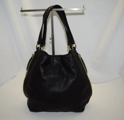 LINEA PELLE COLLECTION BLACK HOBO LEATHER SHOULDER BAG MAGNETIC ZIP IN SIDE - Image 1 of 4