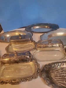 6 Silverplated Oval  Trays And 3 Covered Butter Dishes - Picture 1 of 6