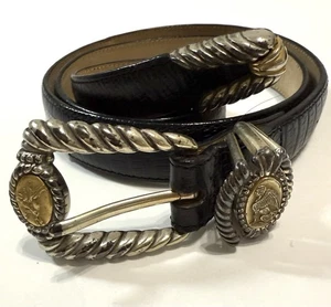 Brighton Museum 1995 Coll Black Leather Belt XL 37.5” Pegasus Griffin Greek myth - Picture 1 of 18