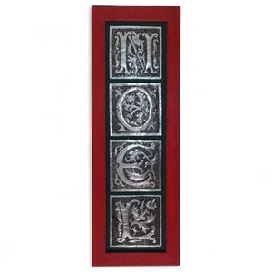 Grande decorazione vintage incorniciata legno/metallo Natale Noel arte da parete 29" x 10" - Foto 1 di 5