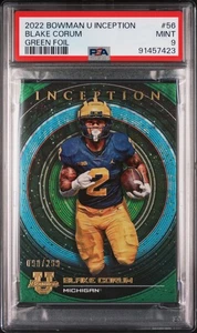 Blake Corum 2022 Bowman University Inception #56 Green Foil PSA 9 - Picture 1 of 2